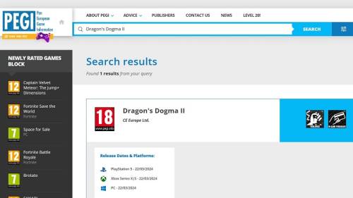  Вскоре после обнаружения запись о Dragon’s Dogma II с сайта PEGI пропала (источник изображения: PEGI) 